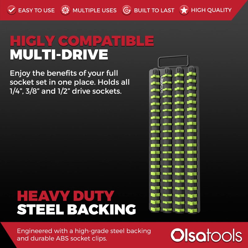 Olsa Tools صينية تنظيم sockets المحمولة من Olsa Tools | قضبان سوداء مع مشابك خضراء | تحمل 80 socket | حامل sockets بجودة احترافية - Image 3